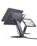 Spigen for Magnetic Wireless Charging Stand Compatible with iPad Pro 11" M5 (2025) & M4 (2024), Foldable Adjustable Aluminum Pogo Pin Charger Tablet Holder Desk Mount - Space Gray (LD207W2)