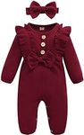 Mioglrie Newborn Baby Girl Clothes Romper Gifts Baby Girl Outfits Cotton Infant Girl Clothes Jumpsuits Maroon Cute Baby Girl Clothes 3-6 Months