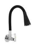 Quento Wall Mounted Brass Kitchen Sink Cock Taps/Faucets/Spout for Kitchen Basin with Flexible and 360 Degree Dual Flow Black Color 2 Function Shower Flow/Foam Flow