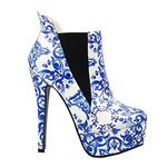 SHOW STORY Elegant Blue and White China Platform High Heel Stiletto Ankle Boots,LF80843BU38,5UK,Blue