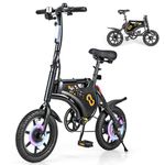 GYMAX Electric Bike for Adults, Foldable Electric Bicycle w/ 350W Motor & 36V 7.8Ah Battery, Cruise Control, Disk Brake, Adjustable Saddle Height, 15MPH 14” Mini Ebike for Commute Short Trips