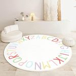 SHIPKEY Round Rugs, Round Play Rugs for Kids, Colored Alphabet Nursery Area Rug, Kids Bedroom Rug, Non-Slip Mat, Carpet for Living Room (100x100cm)