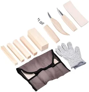 Craftopia Whittling Knife Set of 12-1 Polishing Compound, Bag, Gloves, 3 Knives, 5 Blocks - Strong & Sturdy Carving Tools - Gift for Beginners & Professionals - Multipurpose Woodworking Set