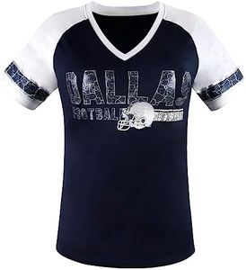 Womens City Football Fans Vintage Sporty V Neck Tee Shirts - Navy & White, Navy & White, Medium