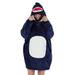 Queenshin Shark Wearable Blanket Hoodie, Oversized Sherpa Comfy Sweatshirt for Adults Women Men, Warm Cozy Animal Hooded Body Blanket Blue