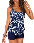 DOULAFASS Women Ruffle Tankini Set with Boyshort 2 Piece Plus Size Swimsuit Swimwear for D Cup