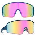 MAXJULI Polarized Sunglasses for Men Women, Windproof Outdoor Sports Cycling Running UV400 Protection Sun Glasses (Solid Blue to Half Transparent Pink/Pink Lens)