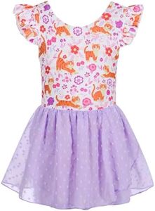 Funnycokid Ballet Leotard for Girls Dance Leotards with Skirt 6Y Ruffle Sleeve Ballerina Outfit Size 6 Cat