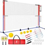 KIKILIVE Badminton Net Set, Volleyball Net set, Pickleball Net Set Adjustable Height, Portable Set for Tennis Soccer with Volleyball & Pickleball Paddles & Badminton Rackets, for Indoor Outdoor Gam