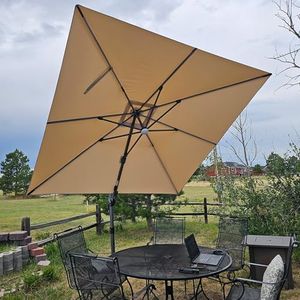 PURPLE LEAF Patio Umbrella Left-right Tilting 10FT with Solar Lights Beige
