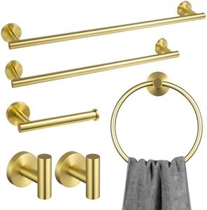 Lava Odoro 6-Piece Brushed Gold Bathroom Hardware Accessories Set, Bath Towel Bar Holder Rack Wall Mounted Stainless Steel, 23.6 Inch