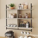 Bestier 3 Tier Floating Pipe Shelving 115CM Industrial Wall Mounted Ladder Shelf Hanging with Circular Tube with Hooks Wood Display Storage Home Decor Book Shelves for Living Room Kitchen Balcony