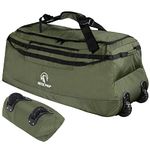 REDCAMP Foldable Duffle Bag with Wheels 140L, 1680D Oxford Collapsible Large Duffel Bag with Rollers for Camping Travel Gear, Army Green