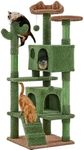 Yaheetech Cactus Cat Tree, 54.5in Tower w/Ramp, Animal-Ear Shaped Perch, Scratching Posts, Platform & Hanging Ball, Multi-Level Condo for Indoor Kittens, Green/Brown