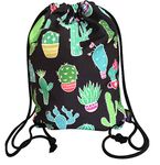 HECKBO Gym bag for women & girls made of cotton (black) - printed on both sides with cactus motifs - for everyday use, travel & sports - suitable as gym bag, backpack, sports bag, shoe bag