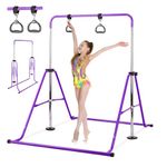 Folding Gymnastics Bar with Rings for Kids, Kip Bar Expandable Horizontal Bar Adjustable Height Fitness Equipment for Home Using Junior Training Bar Children Folding