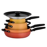 Meyer Accent Series Spark Edition Nonstick And Stainless Steel Cookware Set|Kitchen Set For Home|Gas And Induction Compatible, 6 Pcs, Multi Color, Orange