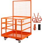 VEVOR Forklift Safety Cage, 1400lbs Load Capacity, 43'' x 45'' Forklift Work Platform with Safety Harness & Lock, Drain Hole & Wheels & Tool Basket, Dual Nonslip Design Perfect for Aerial Work