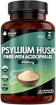 Fibre Supplement 4000mg Psyllium Husk with Acidophilus - High Strength - Natural Soluble Fiber Supplement from Plantago Ovata Seeds, 120 Psyllium Husks Capsules Vegan, Made in UK by New Leaf