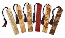 6 Pack of Leaves and Ferns- Engraved Wooden Bookmarks with Tassels - Made in USA