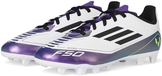 adidas Unisex-Child F50 Club Messi Flexible Ground Sneaker, White/Black/Unity Purple, 12 Little Kid