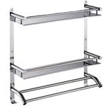 Zureni Stainless Steel Towel Holder with 2-Tier Rack Multipurpose Napkin Hanger Wall Mount Shelf Towels Rod & Hooks Bathroom Organizer Accessories for Home Kitchen & Wash Basin (Pack of 1, Silver)