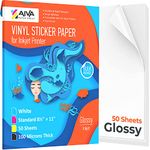 Printable Vinyl Sticker Paper - Waterproof Decal Paper for Inkjet Printer - 50 Self-Adhesive Sheets - Glossy White - Standard Letter Size 8.5"x11"