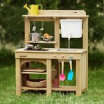 Tiny Land Outdoor Mud Kitchen for Kids, Wooden Play Kitchen with Water Tank, Water Play, Cooking, & Sensory Fun, Durable & Weather-Resistant Design with Storage, Gift for Ages 3+