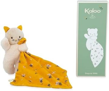 KALOO - Carré Douceur - Doudou Chat Jaune - Peluche Bébé - Carré 18 x 18 cm Jaune - Matières Ecoresponsables - Boîte Cadeau FSC - Dès la Naissance,K226003