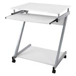 VASAGLE Computer Mobile, Writing Desk Z-Shaped, PC Table for Small Spaces, Workstation whit Sliding Keyboard 4 Wheels, Easy Assembly, for Home Office White LCD811W, Wood, 60 x 48 x 73 cm