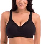 DELIMIRA Women's Wireless Plus Size Full Coverage Lace Bra Cotton Unlined Comfortable Black 52E