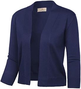 GRACE KARIN Women's 3/4 Sleeve Knit Cropped Cardigan Sweaters Open Front Bolero Shrugs Coat Tops S-3XL, Navy Blue, Medium