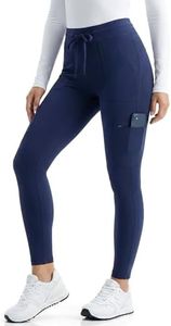 TINYLEMON Womens Scrubs High Rise Yoga Pants Cargo Uniform Pants with 6 Utility Pockets 4-Way Stretch Anti-Wrinkle Knit Yoga Waistband Legging Slim Fit (Navy Blue, XXL)
