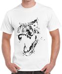 Caseria Men's Round Neck Cotton Half Sleeved T-Shirt with Printed Graphics - Dinosaur Face (White, L)