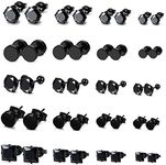 FIBO STEEL 20 Pairs Stainless Steel Black Stud Earrings for Men Women Earring Set CZ Inlaid B