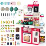 deAO Toddlers Kitchen Playset Toys, Kitchen Toys for Girls Boy, Pretend Kitchen Set for Kids with Sounds,Lights,Cooking Stove and Play Sink Toy Kitchen for 3 4 5 6 7 8 years old (RED)