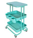 Asunflower 3 Tier Rolling Cart with Table Top, Utility Cart with Wheels, Multi-functional Storage Cart for Teal