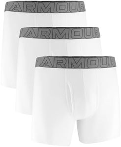Under Armour Men's 3-Pack Performance Cotton Boxer Brief, 6" Inseam, All-Day Comfort & Ultra-Soft, White Solid - Core, Medium