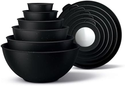 COOK WITH COLOR Mixing Bowls with TPR Lids - 12 Piece Plastic Nesting Bowls Set includes 6 Prep Bowls and 6 Lids, Microwave Safe (Speckled Black)