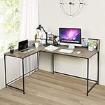 L-Shaped Desk Corner Computer Desk with Shelf Mesh Board Sturdy Metal Frame, Space-saving Design Industrial Home Office Desk for Small Space Gaming Table Workstation