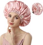 Years calm Silk Bonnet for Sleeping Women, Double Layer Soft Ajustable Elasticity Band Satin Bonnet for Sleeping Hair - Sleep Shower Caps (Light orange, One Size)