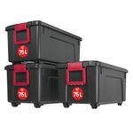 Iris Ohyama, Large Storage Boxes with Lids, Garage Storage Boxes, Closing Clips, 75L/3Pack, BPA Free, W78 x D39.5 x H35cm, SIA-75, Black