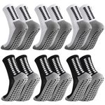 6 Pairs Men Grip Soccer Socks Non Slip Football Socks Grippy Basketball Sock with Rubber Dots Size 7-9 for Men Training and Matches