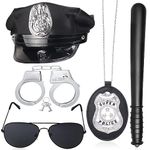 Beelittle Police Costume Accessories Hat Handcuffs Policeman Badge Cop Swat FBI Cosplay (Black 6), One size fits all