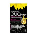 Garnier Olia Permanent Hair Dye, Up to 100% Grey Hair Coverage, No Ammonia, 60% Oils, Midnight 1.0 Deep Black