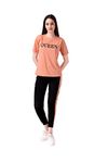 DTR FASHION® Lycra Blended Queen Letter Printed Tracksuit Co-ord Sets for Women_Pink_TS_Queen_Peach_L