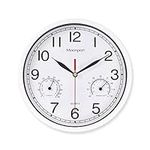 Moonport Wall Clock With Temperature, Silent Small White Clock with Hygrometer, Room Thermometer Clocks for Living Room/Kitchen/Bathroom/Nursery/Bedrooms