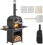 Outsunny Outdoor Wood Fired Pizza Oven with Side Shelves and Open Cabinet, Pizza Maker on Wheels with Thermometer, Stone, Peel, Cover, Grill Grate, for Barbecue, Picnic, Camping