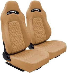 Universal Racing Seats Bucket Seats Adjustable Car Seats Reclinable Sport Seats PU Leather with Sliders 2 pcs (Beige, 36.8"x20.6"x22.6")