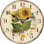 TAHEAT Summer Sunflower Wall Clock, Vintage Shabby Chic Unusual Kitchen Clocks, Silent Non Ticking Decorative Wall Clocks for Living Room Bedroom Bathroom, 12 Inch